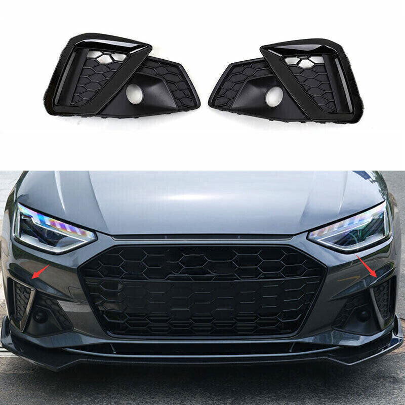 for Audi A4 B9 Sport 2020-22 ABS Black Front Bumper Fog Light Lamp Cover Trim 2x
