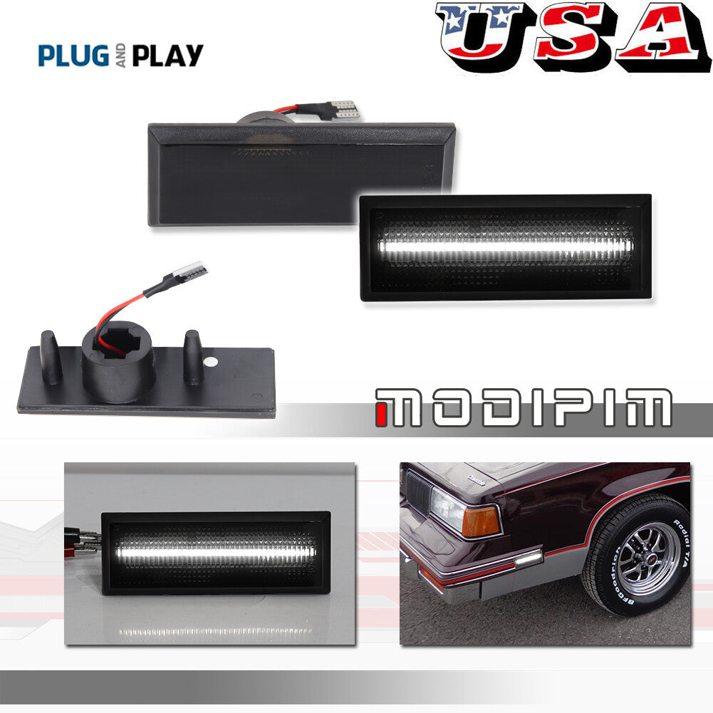 Suitable for 1981-1988 Cutlass Smoked Lens Front Fender White LED Side Marker Light