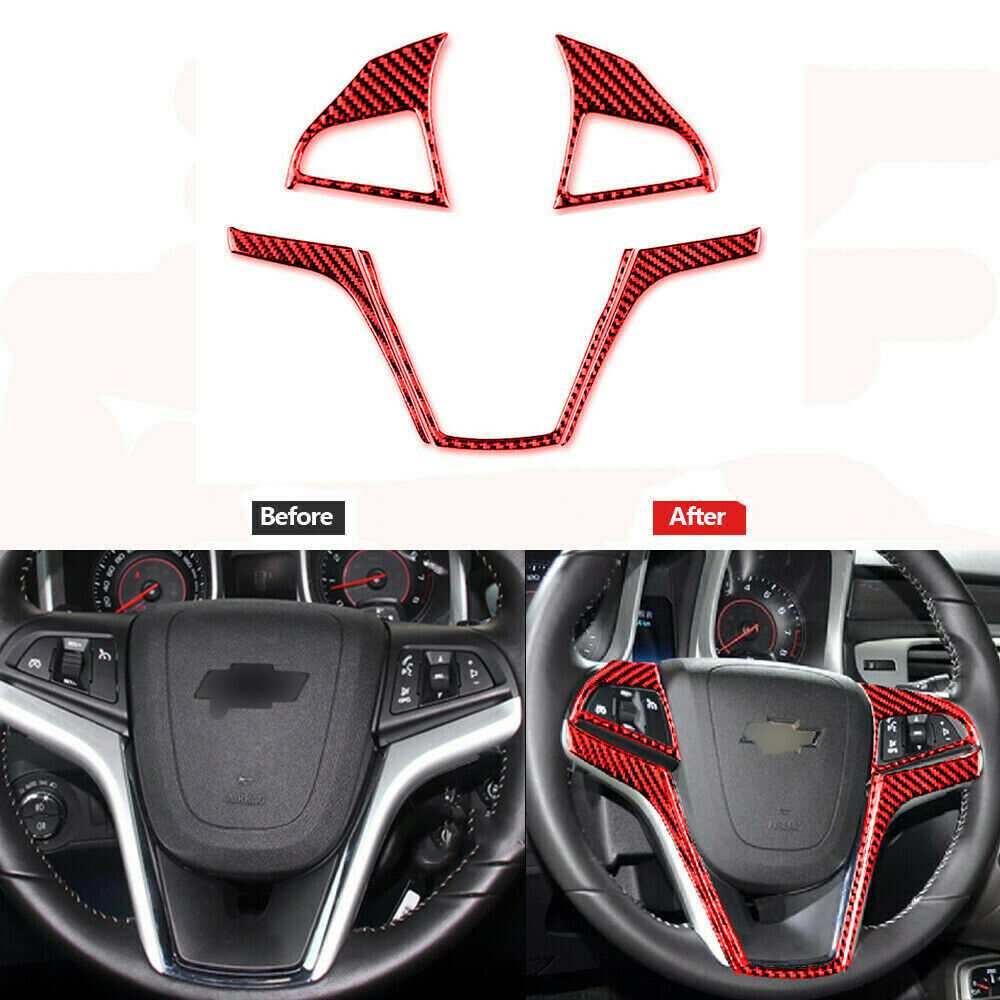 5PCS RED CARBON FIBER STEERING WHEEL COVER TRIM for Chevrolet Camaro 2010-2015