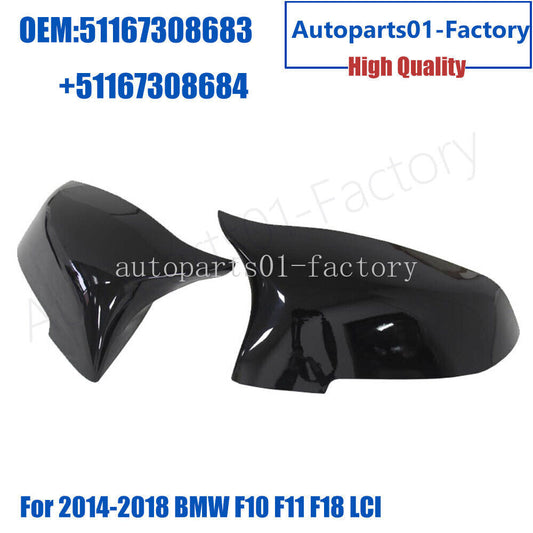 1Pair L+R Gloss Black Mirror Cover Cap For 2014-2018 for BMW F10 F11 F18 LCI