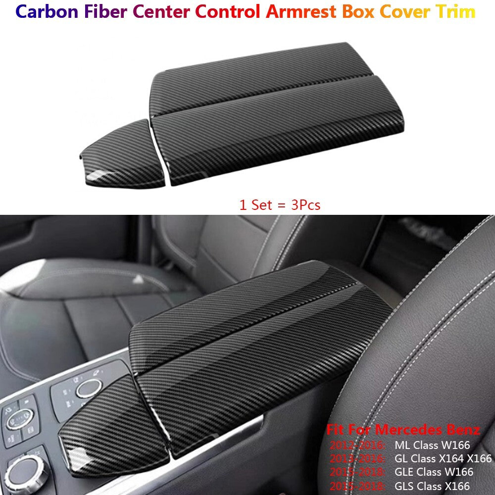 3x for Mercedes-Benz ML GL GLE GLS W166 X166 Carbon Armrest Box Panel Cover Trim