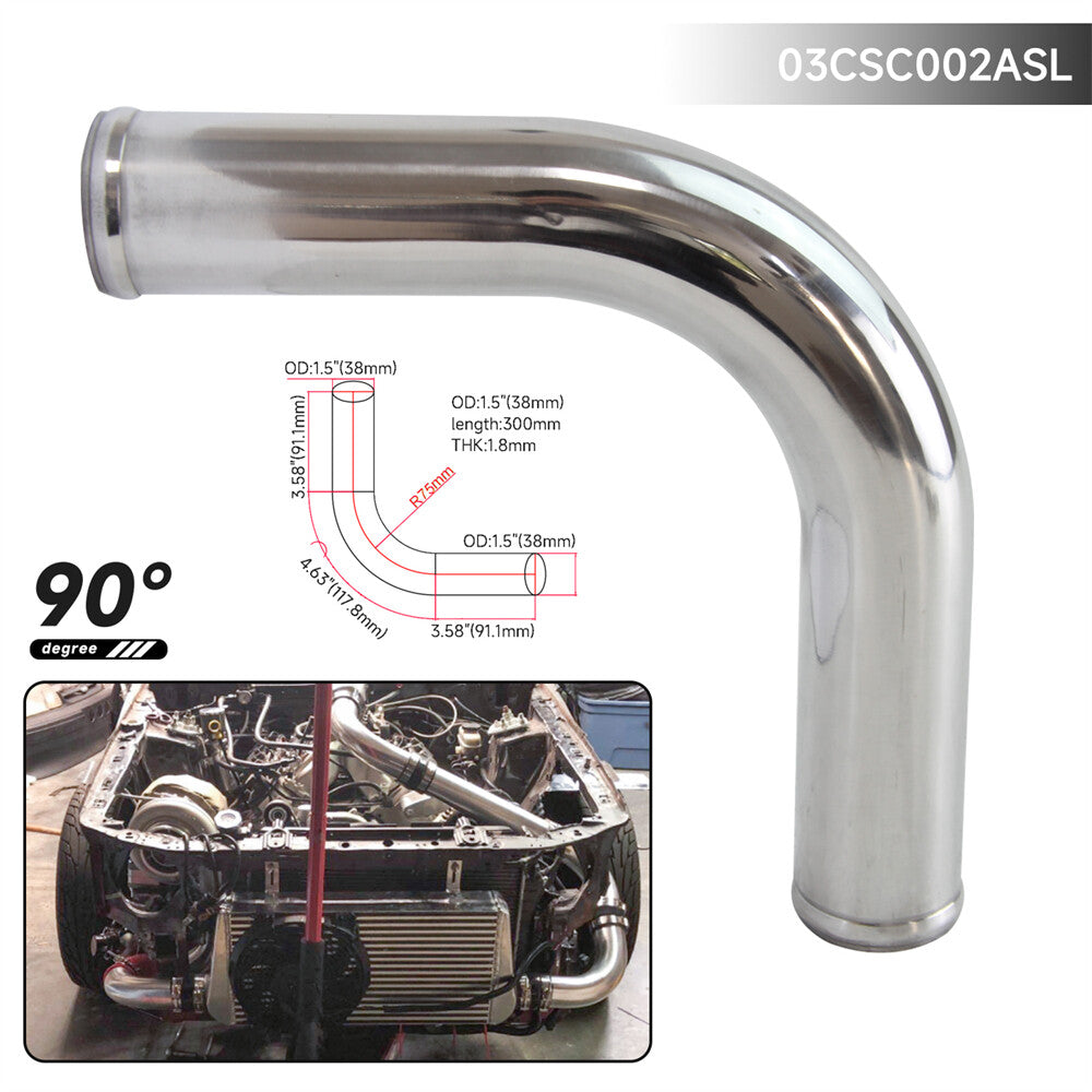 90 Degree 38mm 1.5 Aluminum Intercooler Intake Pipe Piping Tube Hose Silver