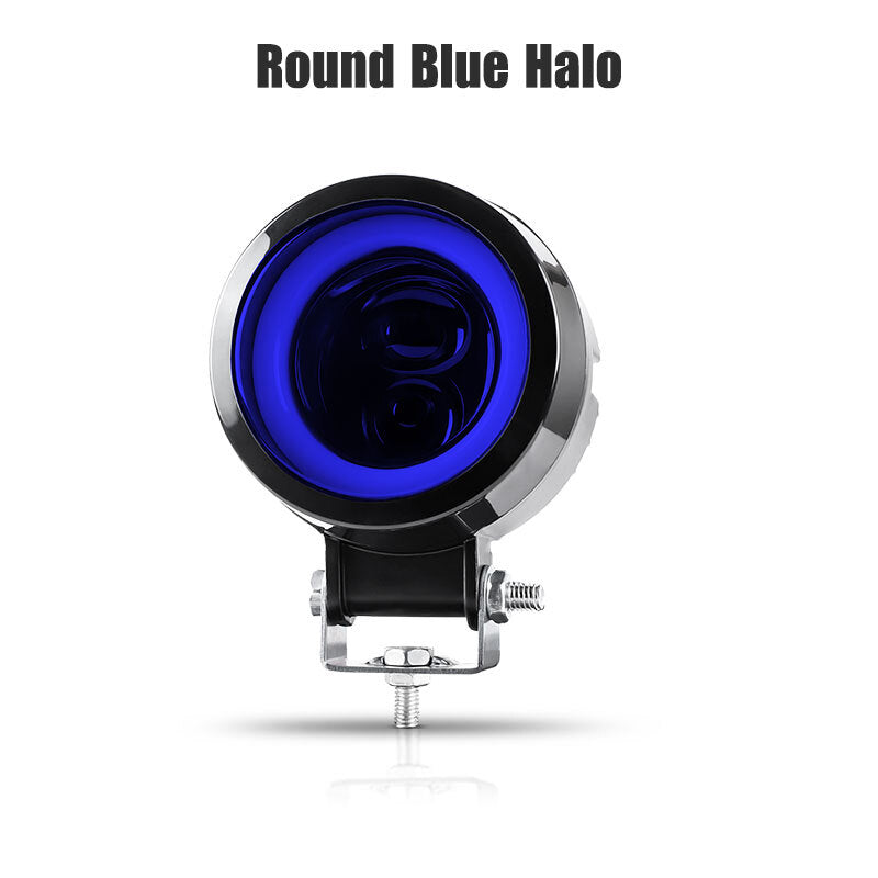 Motorcycle LED Spot Light White High/Low Beam With Blue Halo Driving Fog Lamp