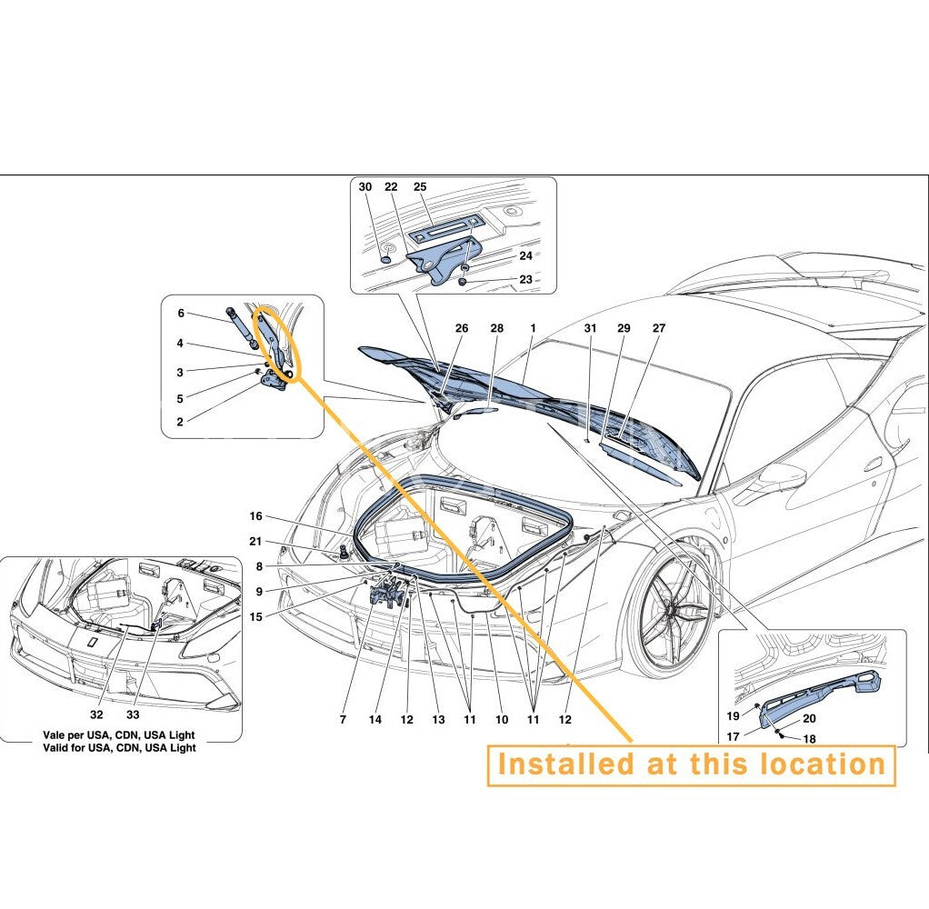 Suitable for Ferrari 458 for 488 GTB Spider right front Bonnet Hood Hinge. Equipment Manufacturer: 84633000