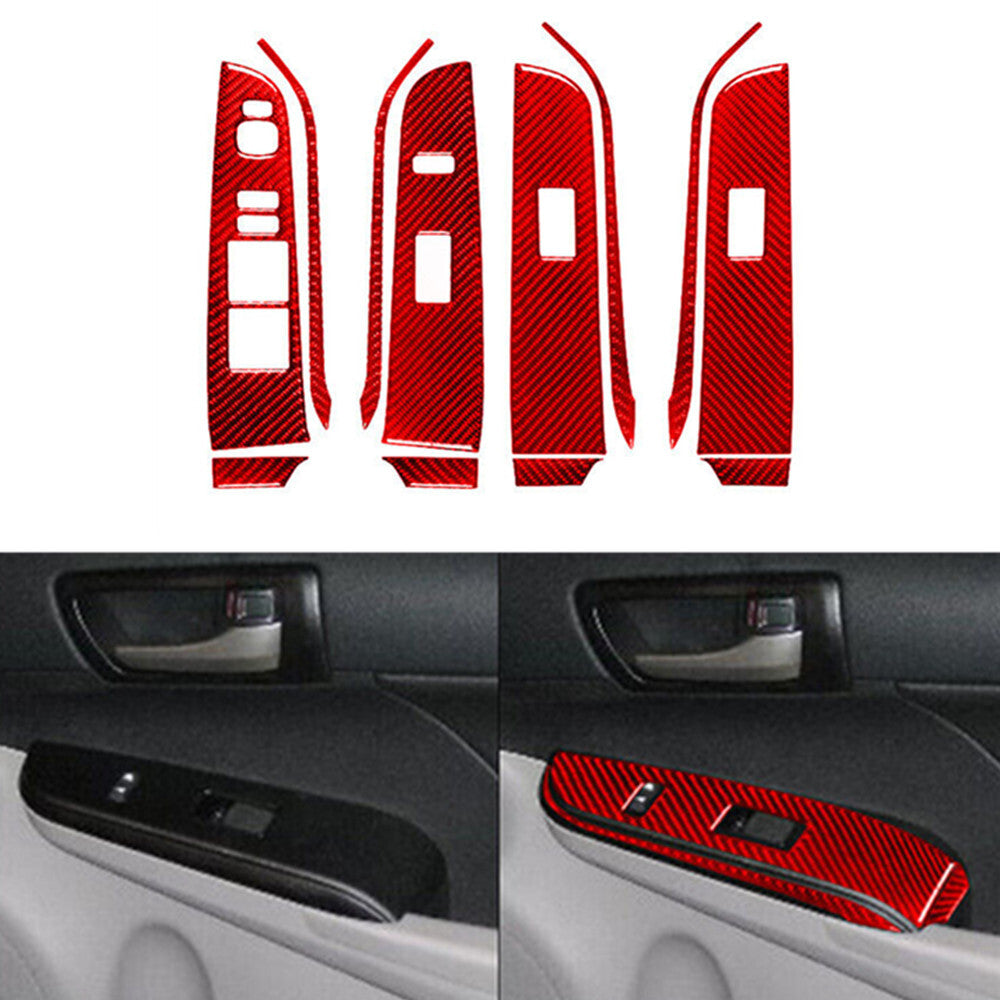 Red Carbon Fiber Car Window Lock Lift Panel Frame Trim for Toyota for Camry 2012-14