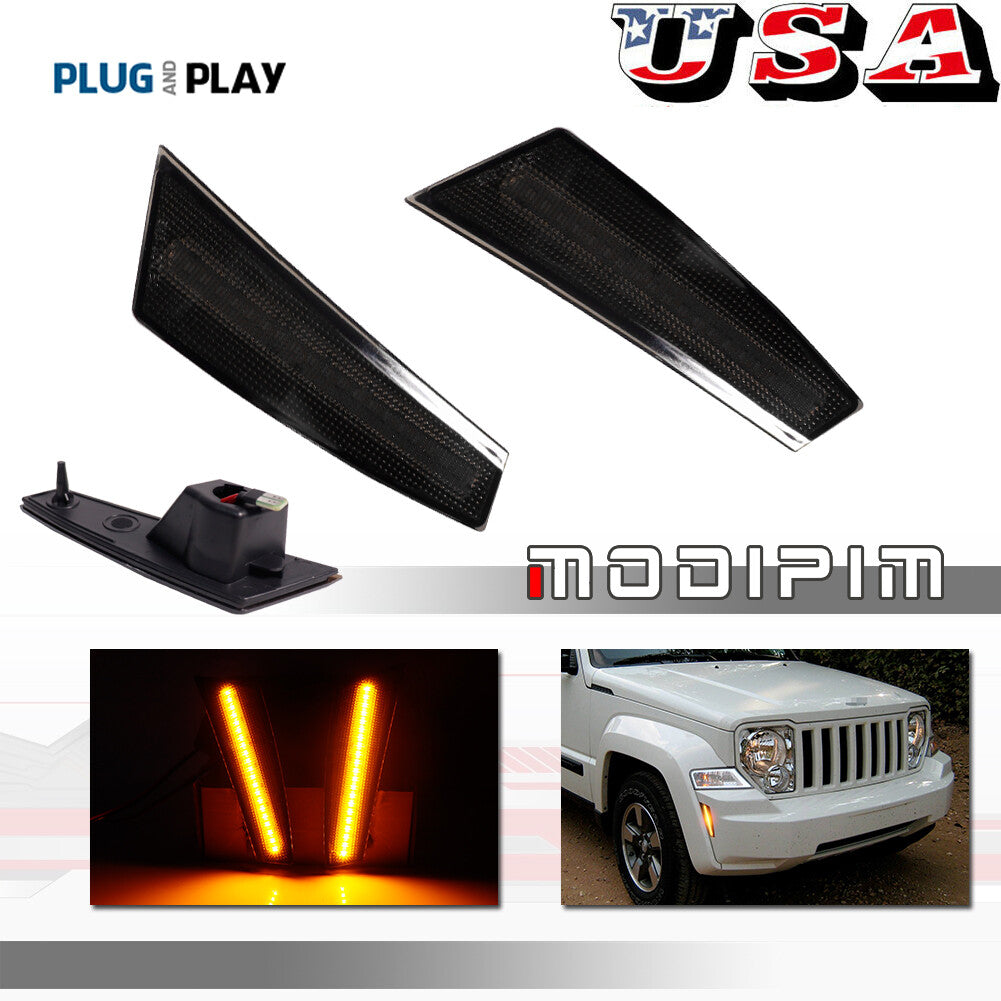 A pair of smoked lens amber LED front bumper side marker lights for 08-12 for Jeep Freeman
