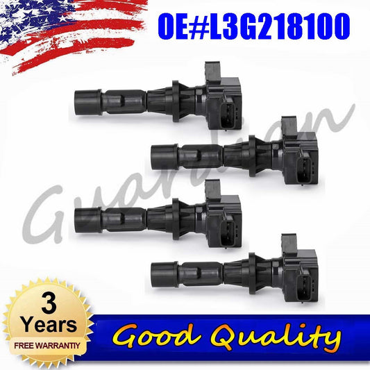 4-pack of new L3G218100 ignition coil replacement parts for MAZDA 3, 6, CX-7, MX-5, and MIATA