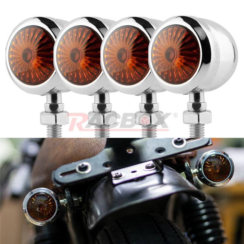 4X Chrome Motorcycle Bullet Turn Signal Amber Light Lamp For Cafe Racer Bobber