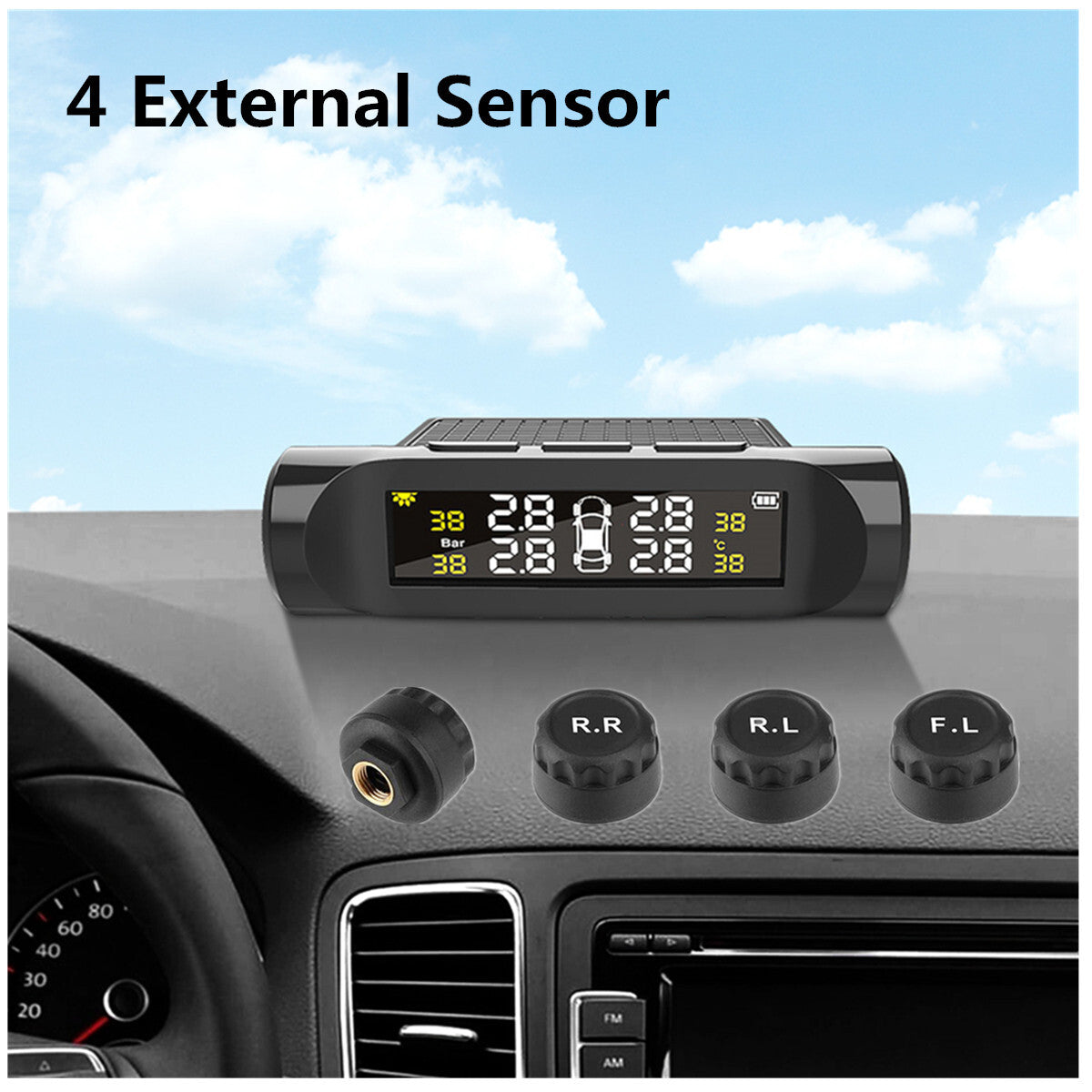 Wireless Car TPMS LCD Tire Pressure Monitoring System With 4 External Sensors