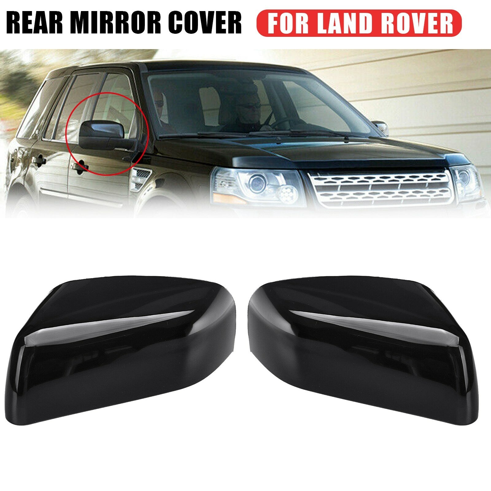 2Pcs Left Right Side Mirror Cover Cap fit for Land Rover LR2 LR4 2010-2014 AT