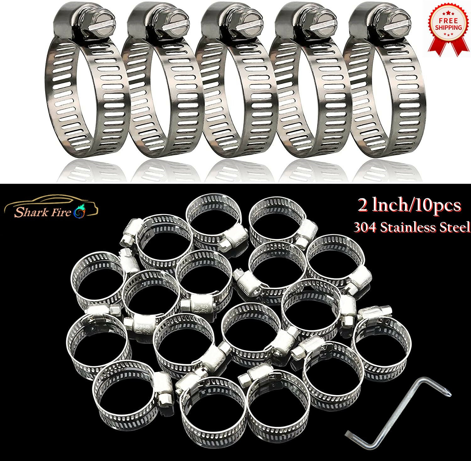 2-inch stainless steel adjustable range worm gear hose clamp for fuel line clamps