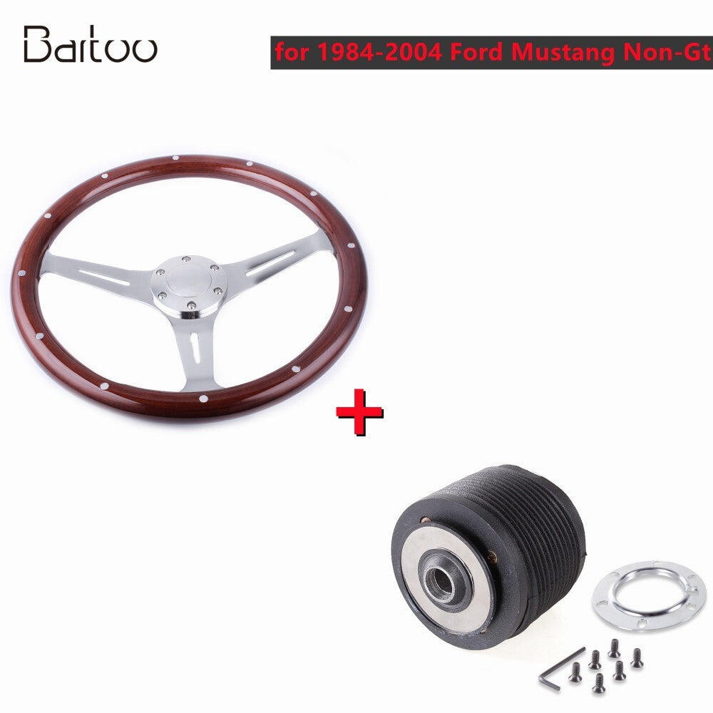 15IN Steering Wheel Wood Grip with Rivets+Hub Adapter for 1984-2004 for Ford for Mustang