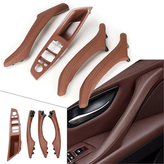 Door Trim Handle Real Leather Fit for BMW 5 series F10 F11 F18 10-17 LHD Red Brown