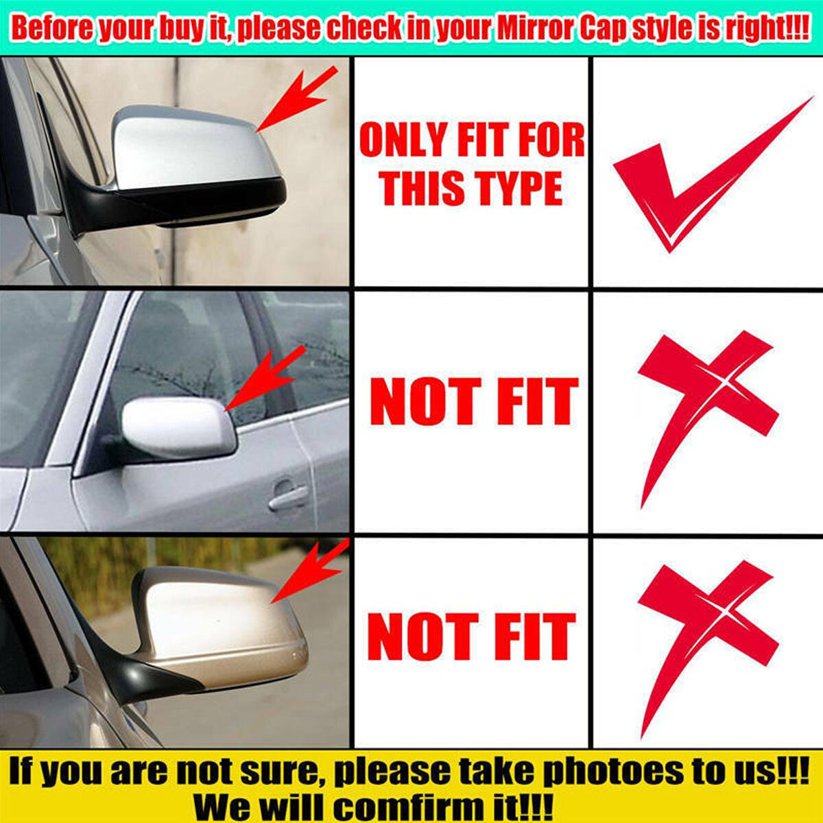 A pair of glossy black mirror-finish protective cases, Model M, suitable for BMW 5 Series, 6 Series, E60, F10 (2008-2013).