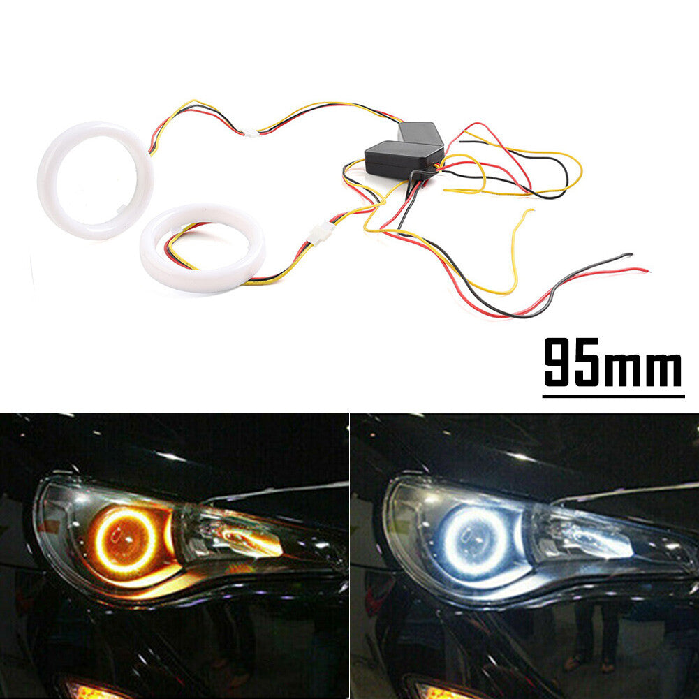 95mm white amber switch LED angel eye halo car headlight modification