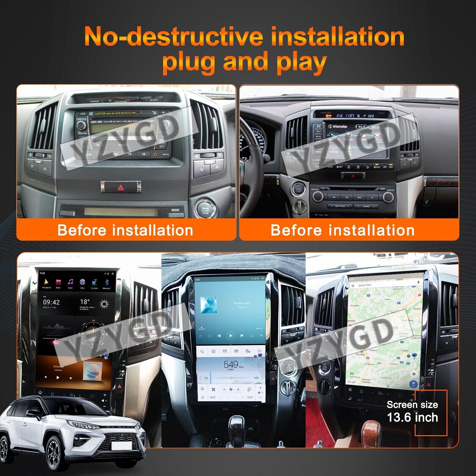 for Toyota for Land Cruiser LC200 2008-2015 Android CarPlay Car Radio Screen 64GB