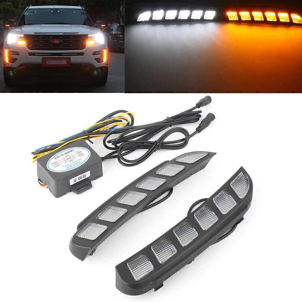 2X LED Daytime Running Fog Lights Signal Lamp DRL for Ford Explorer 2016-2017