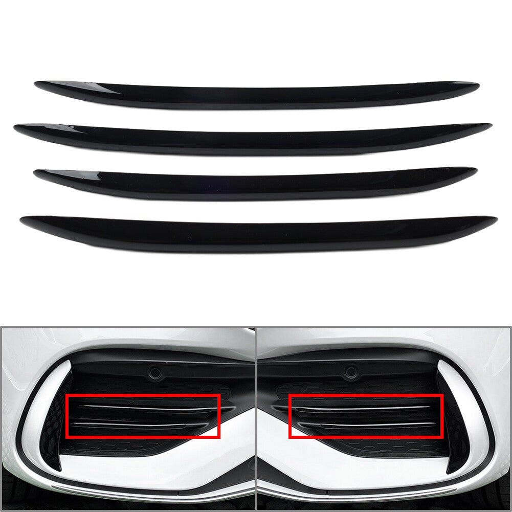 Front Bumper Splitter Fins Body Spoiler Canards Set Fit for Benz C-Class W206 Glossy