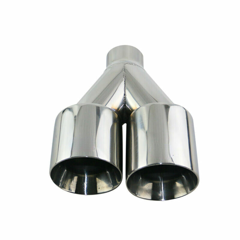 2PCS 3 inlet 4 OD Universal Polished Dual Exhaust Tips Tail Pipe Double Wall