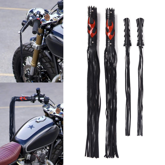 1Pair Leather Motorcycle 19 Inch Tassel Fringe Handlebars Hand Grip Covers Black
