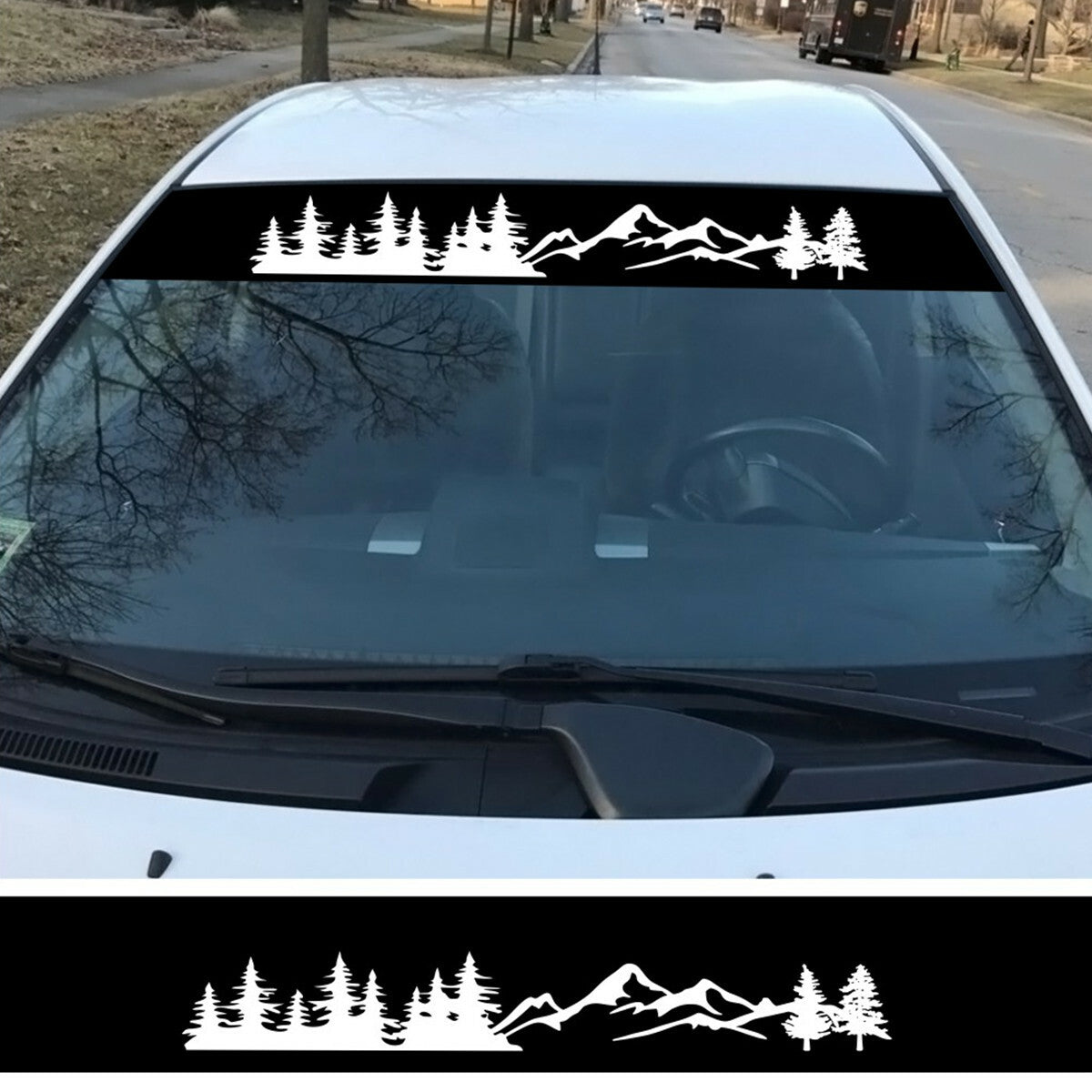 Car Sunshade Sticker Windshield Front Window Tree Mountain Graphics Decal Decor