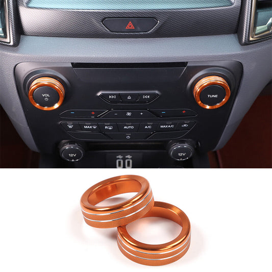 2¡ÁAlloy Orange Volume Media Knob Ring Trim for Ford Ranger 2015-2018 Accessories