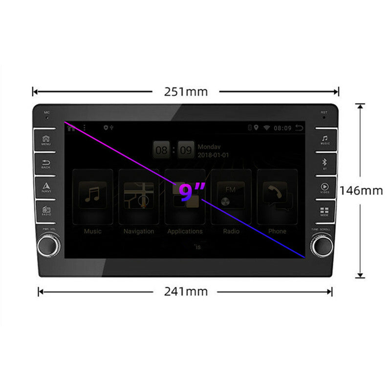 1Din Car Adjustable Radio 9 GPS Android GPS Nav Multimedia Player Button Knob