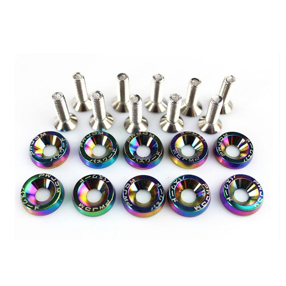 10pcs M6 Car Engine Bumper Fender Washer License Plate Bolt Screws Kit Chrome