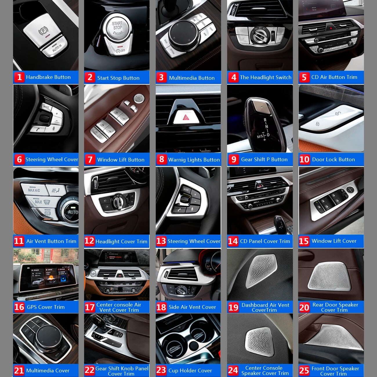 19x for BMW 5 Series G30 Car ConsoIe Interior CD AC Air Switch Button Cover Trim