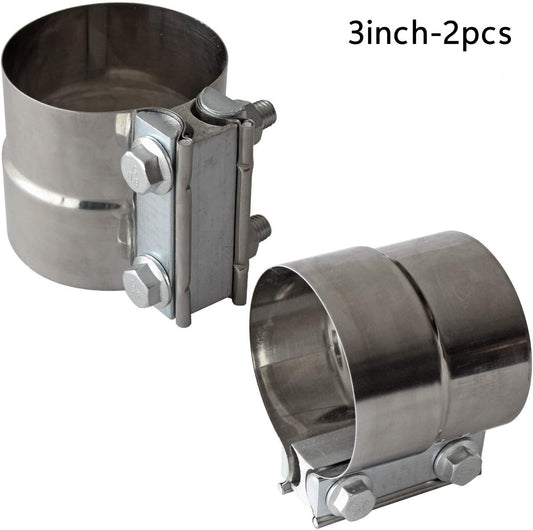 3-inch T304 stainless steel SS Butt connector with exhaust clip (2 pieces)