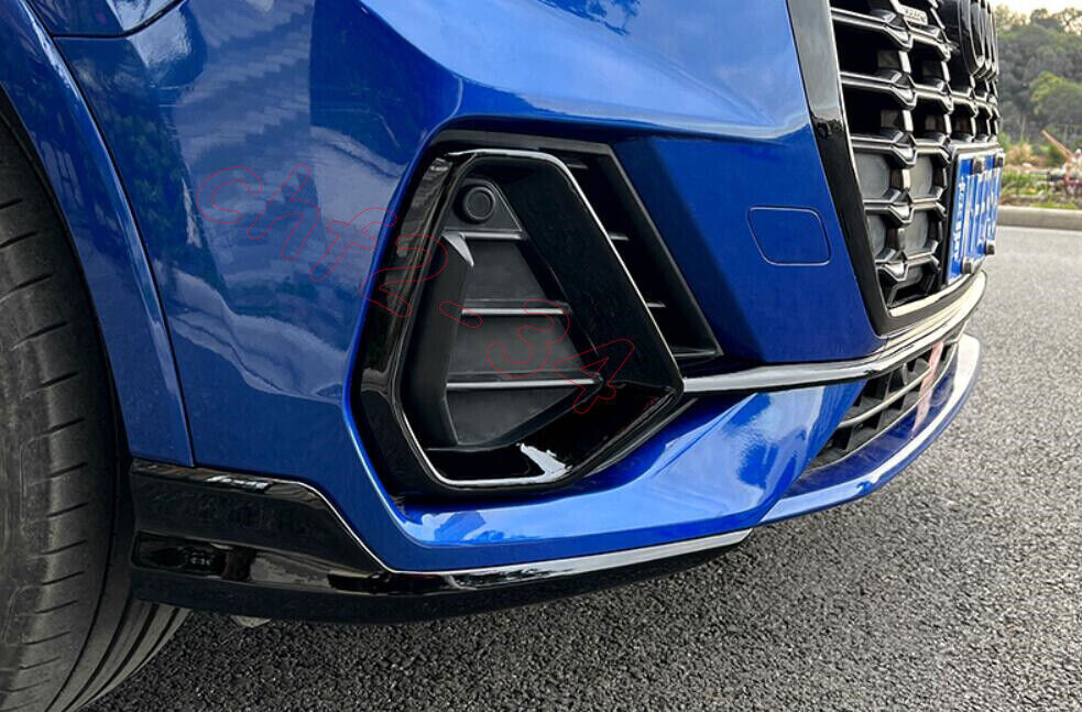 for Audi Q3 2019-22 Gloss Black ABS Front Bumper Fog Light Lamp Frame Cover Trim