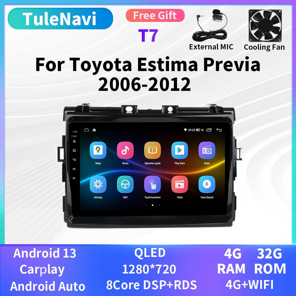 CarPlay Car Radio for Toyota Estima Previa 3 XR50 2006-2012 GPS Player Screen