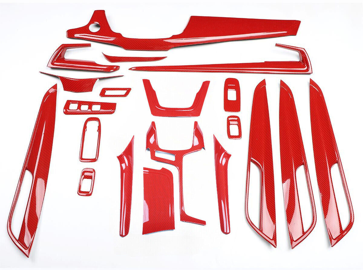 for Cadillac XT5 2020-2024 Red Carbon Fiber Interior Full Kit Molding Trim Cover
