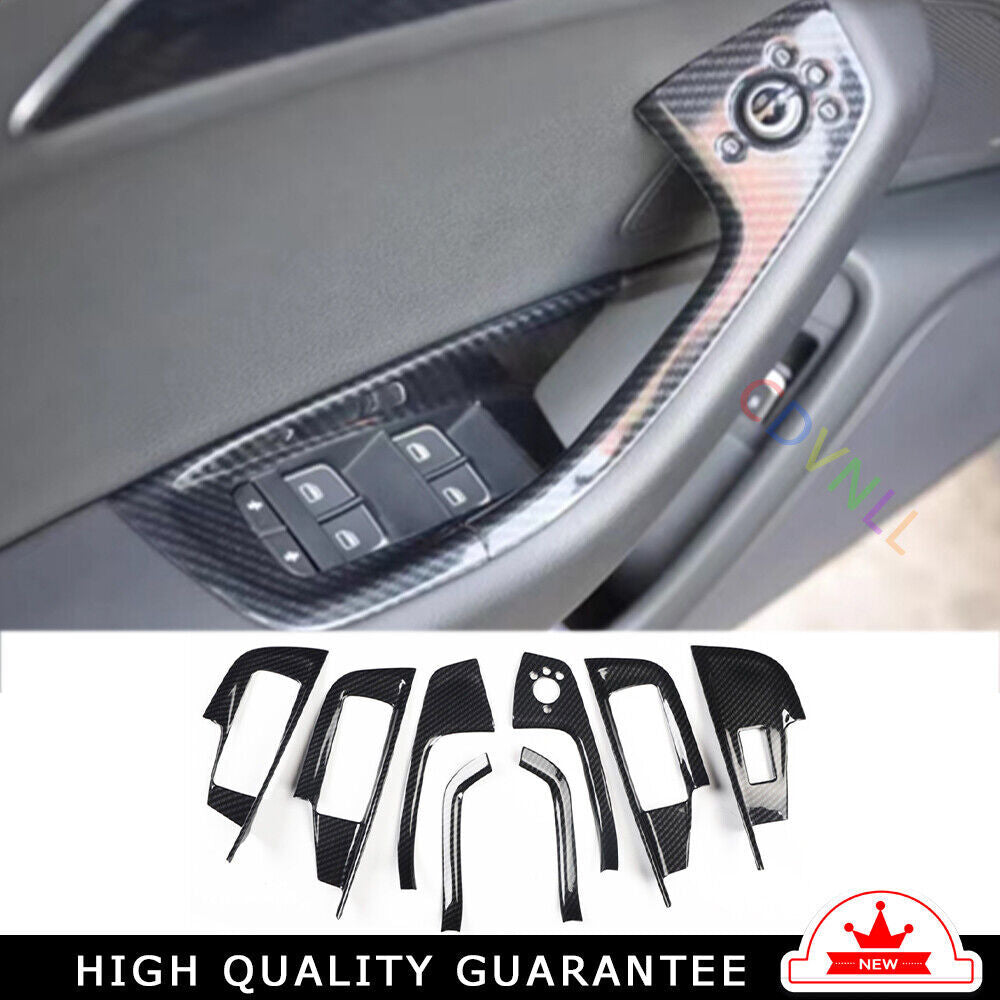 Glass Window Lifting Lock Panel Trim 8PCS Fit for Audi A6L 12-2018 Carbon Fiber