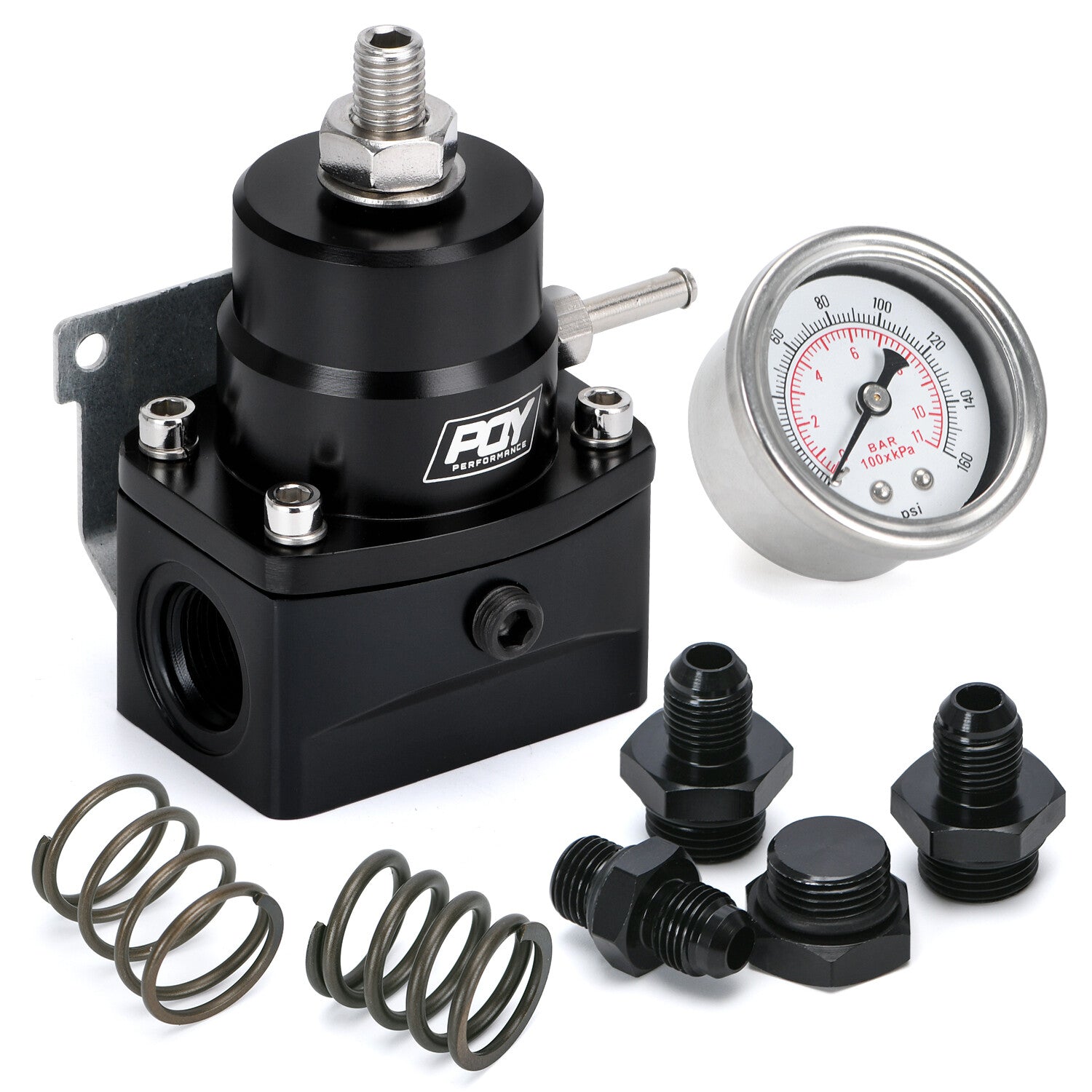 Adjustable Fuel Pressure Regulator Gauge Kit W/ 6AN Adapter Fitting 3-70 PSI