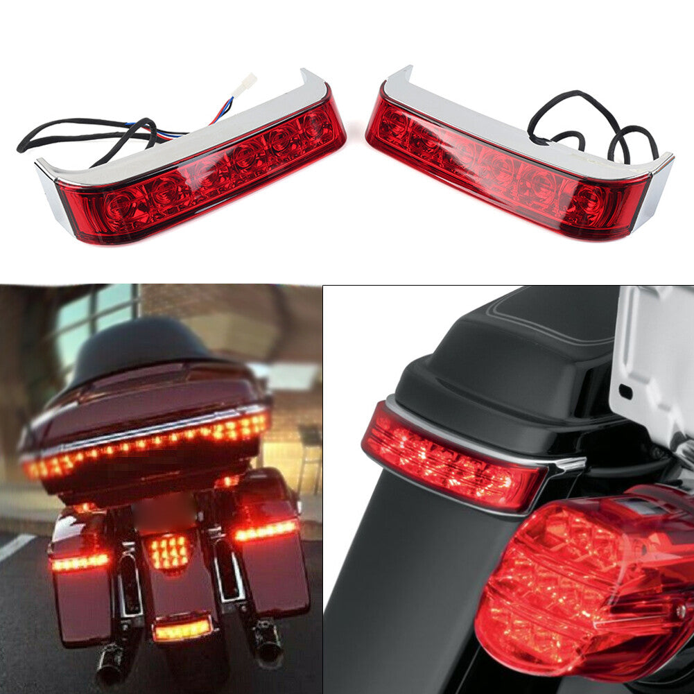 LED Saddlebag Run/Brake/Turn Tail Light Housing Red Len Chrome for Harley 09-13
