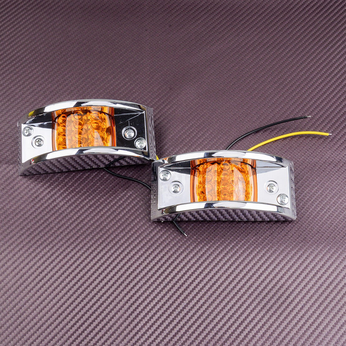 Pair Amber LED Fender Clearance Light Oval Trailer Truck Side Marker Light