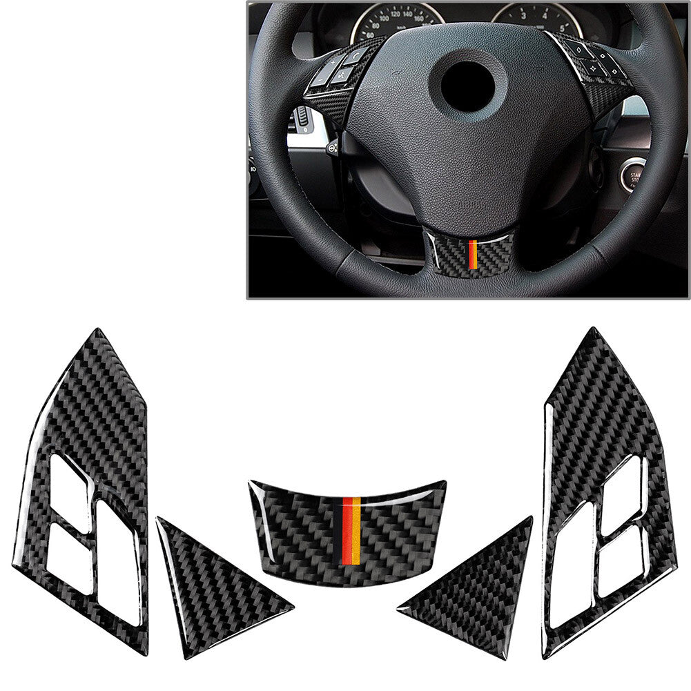 5x Steering Wheel Cover Trim Carbon Fiber Look Fit for BMW 5Series E60 E61 2003-2010