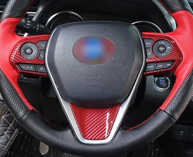 for Toyota for Camry 2018-2021 Red Carbon Fiber Car Steering Wheel U Type Cover Trim