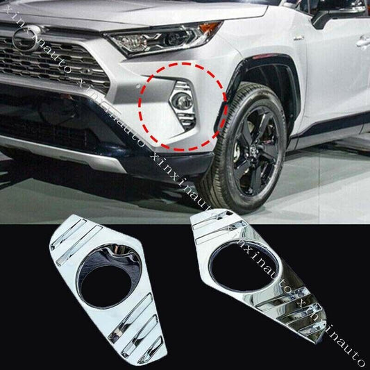 2P Chrome ABS Front Fog Light Lamp Cover Trim for Toyota RAV4 2019 2020-2022