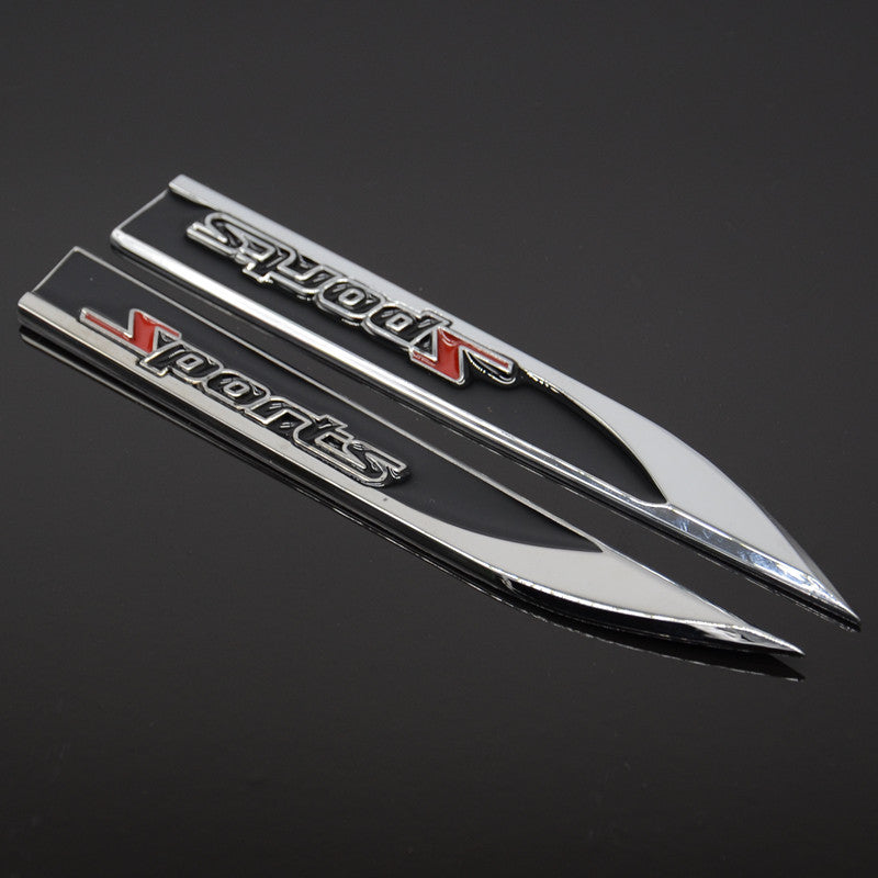 Metal Dagger Fender Sticker Badge Decal Racing 2 Pcs Car Black Sports Emblem