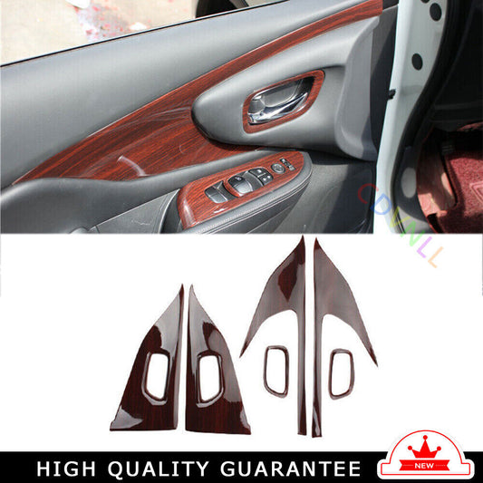 Inner Door Panel Cover Trim Inner Fit for Nissan Murano 2015-21 Red Wood Grain