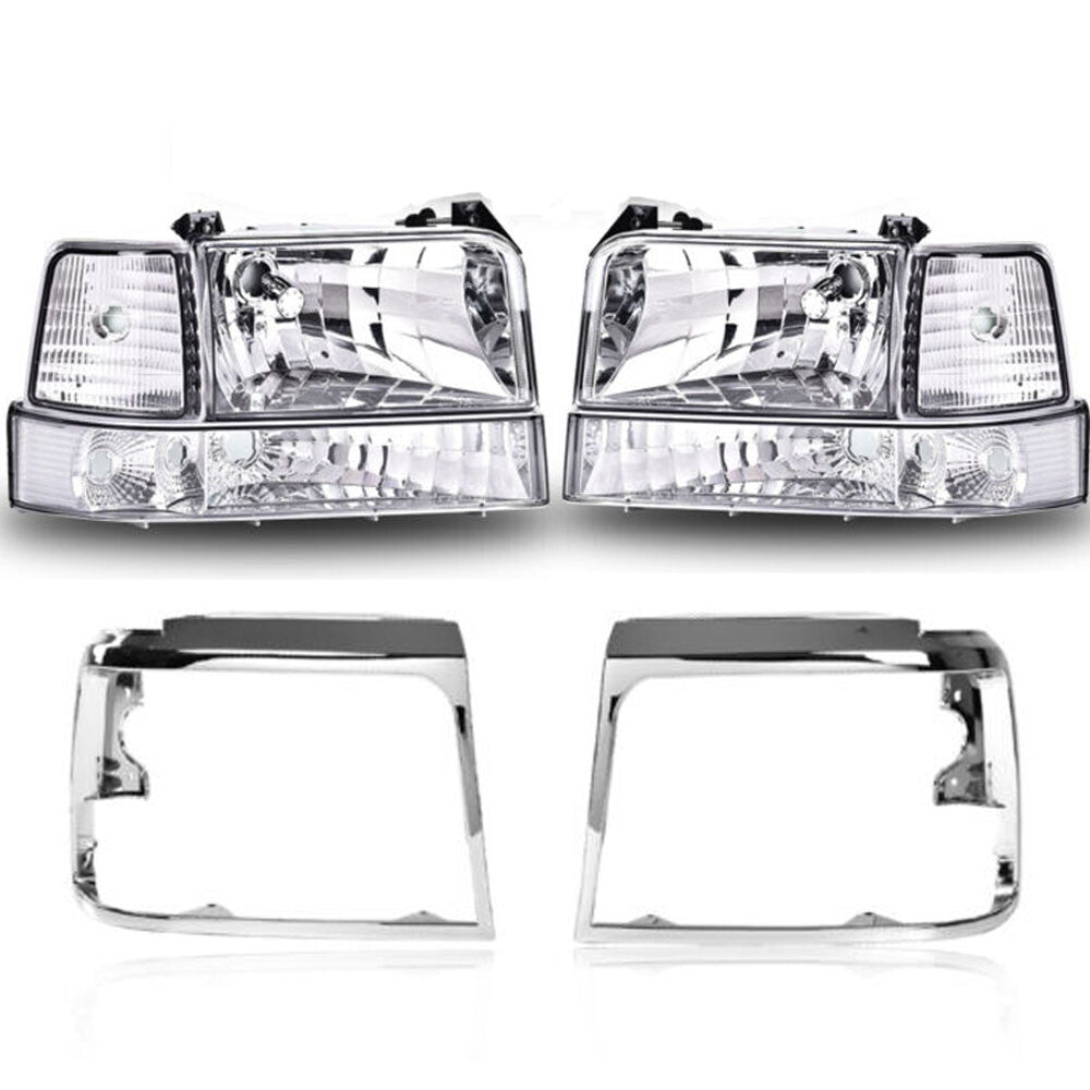 Suitable for 92-96 F150/F250 chrome/clear headlights + chrome headlight door panels