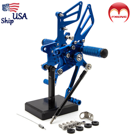 American CNC rear footrest spikes (blue) for Suzuki GSXR1000 (2000-2003-2004).