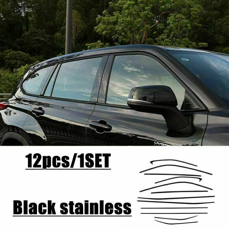 for Toyota Highlander 2020-2023 Black Steel Full Window Molding Strip Cover Trim