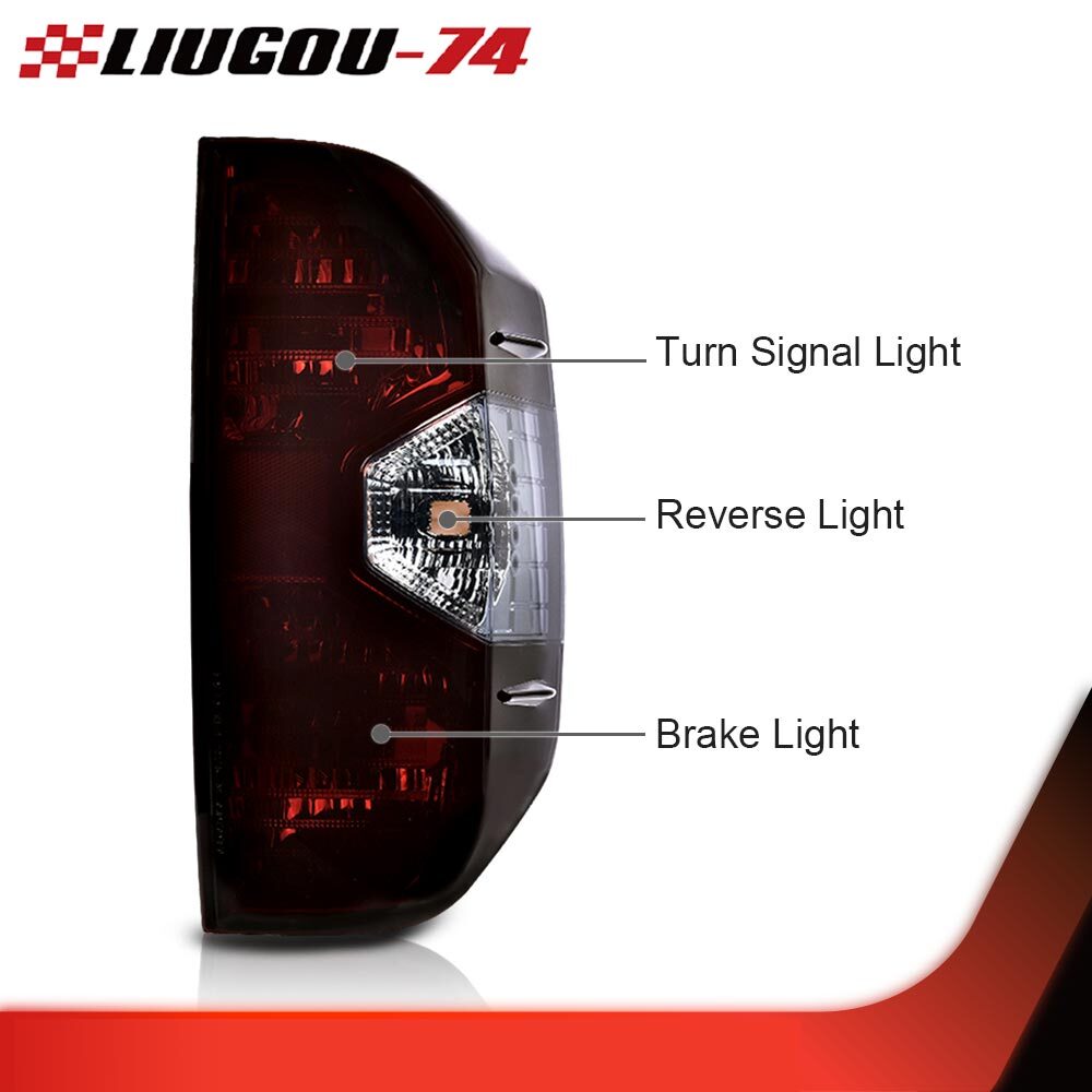 Two red taillights (approximately) suitable for 2014-2021 for Toyota Tundra pickup trucks.