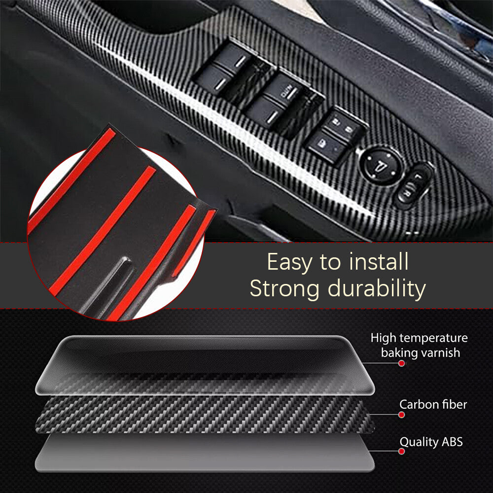 for Honda Accord 13-17 Carbon Fiber Texture Door Window Lift Panel Cover Trims