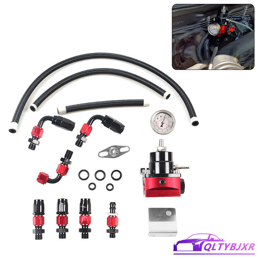 BlackRed 6AN Adjustable Fuel Pressure Regulator Kit 0-160psi Gauge AN6 Fitting