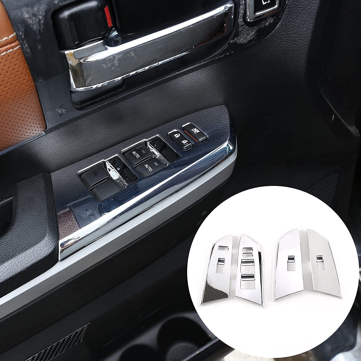 for Toyota Tundra 2014-2021 Car Window Lift Switch Panel Cover Chrome Trim ABS