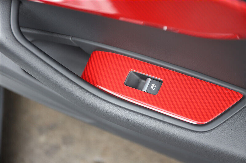 Glass Window Lifting Lock Panel Trim Fit for Audi A5 2017-2019 Red Carbon Fiber